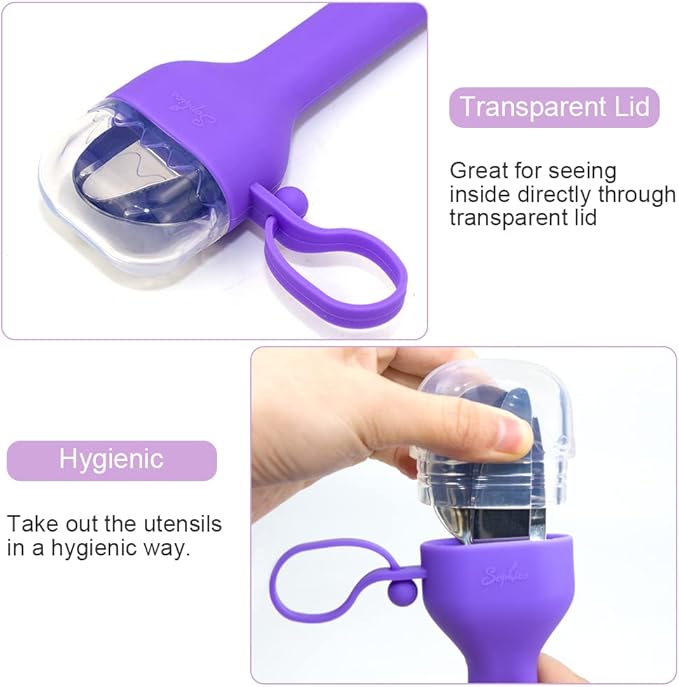 Sophico Travel Utensils Set for Camping and Kids Lunch Box, Stainless Steel Fork and Spoon, Knife Silverware Flatware Sets with Silicone Case - Portable & Leak-proof, Dishwasher Safe (Purple, 1 Set)