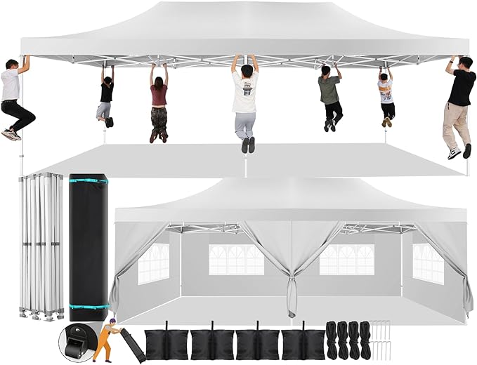 COBIZI 13x26 Pop Up Canopy with 6 Sidewall,Heavy Duty Canopy UPF 50+ All Season Wind Waterproof Commercial Outdoor Wedding Party Tents for Parties Canopy Gazebo with Roller Bag(13 x 26 ft White)