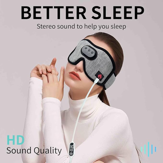 Heated Eye Mask with Bluetooth Headphones SYPVRY Wireless Sleep Eye Mask Headphones for Sleeping with Temperature & Timer Control, Warm Eye Compress USB Heated Mask for Dry Eyes Style,Grey