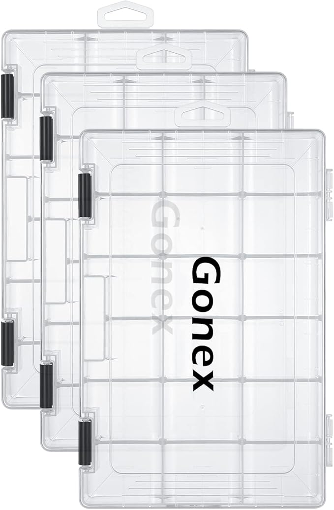 Gonex Fishing Tackle Boxes, 3600 3700 Tackle Trays with Adjustable Dividers, Clear Plastic Tackle Box Organizer Storage for Fishing Lure Bait Hook Jewelry Craft Beads Earring Container, 3 or 4 Packs