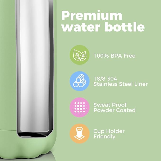 Volhoply 25oz Insulated Water Bottle 1/2/4 Pack, Double Wall Stainless Steel Vacuum Bottles, Keeps Cold & Hot, BPA Free Leak Proof Bottles (Green,1 Pack)