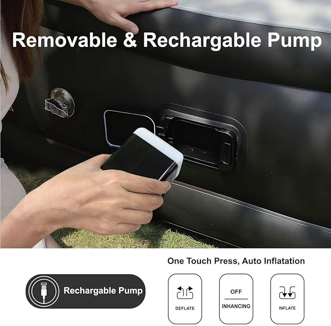 Queen Air Mattress with Portable Air Pump (2000mA) and 2 Inflatable Pillows, 19" High Self-Inflation Inflatable Mattress, Comfortable Blow up Mattress, Air Bed for Camping, Home and Guest