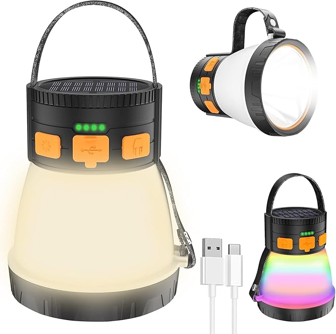 4 Pack LED Camping Lantern, 1500 Lumens Camping Lantern Rechargeable with Solar Panel Charging, Waterproof, 8 Light Modes, 7500mAh Power Bank, Camping Flashlight for Hurricane Emergency, Outdoor
