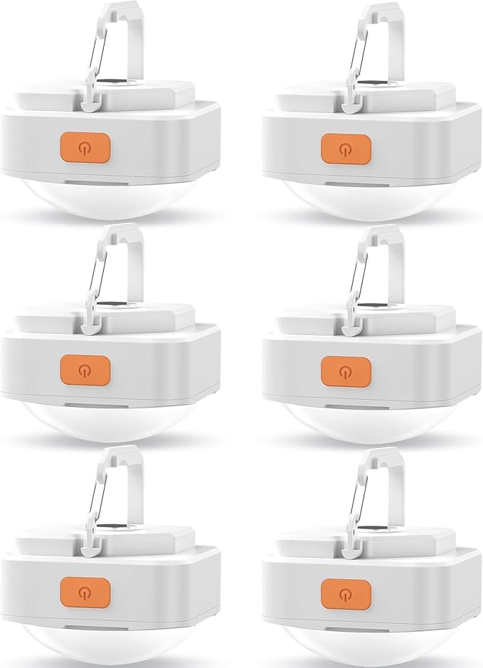 Rechargeable Camping Lights FLY2SKY 6Pcs White Tent Lights Mini Flashlight Portable LED Camping Lantern Survival Gear Camping Accessories for Hiking Backpacking Fishing Hurricane Emergency Outage