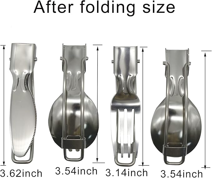 4Pcs Folding Camping Utensils Set Portable 18/10(304) Stainless Steel Flatware include Dishwasher Safe Spoon Fork Knife for Picnic Travel Hiking Backpacking