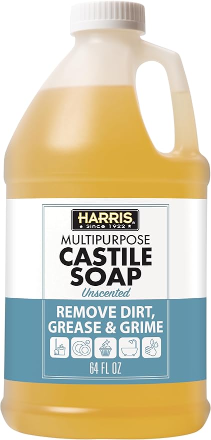 HARRIS Multi-Purpose Pure Castile Soap, Made with Olive, Coconut, and Pine Tree Oil, Uses for Cleaning Face, Body, Hand, Hair, Home, Dishes, and Laundry
