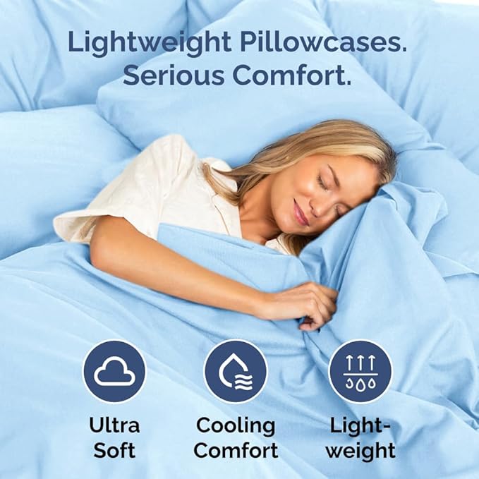 Standard Pillow Cases Set of 2 - Ultra Soft Hotel Quality Pillowcase Covers - Comfy Bedding for Women, Men, Kids & Teens - Machine Washable Pillow Protectors - 2 Piece Set - Standard Size Light Blue