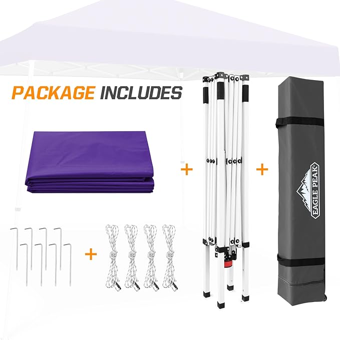 EAGLE PEAK 10x10 Slant Leg Pop-up Canopy Tent Easy One Person Setup Instant Outdoor Beach Canopy Folding Portable Sports Shelter 10x10 Base 8x8 Top (Purple)