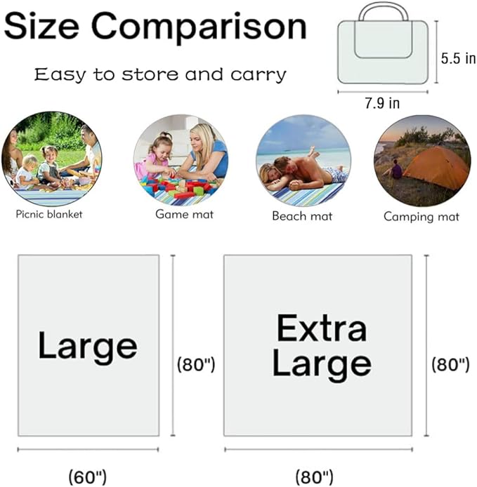 K Y KANGYUN Extra Large Picnic Blanket Outdoor Beach Blankets, Water-Resistant Foldable Sandproof Blankets Cute Picnic Mat for Beach, Camping Grass Lawn Park Mats (Tan Gingham, 80x60 in)