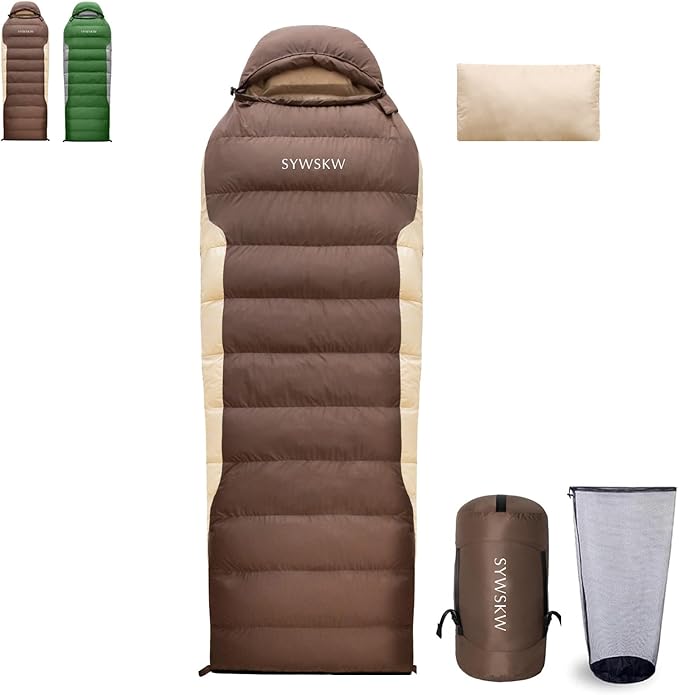 Down Sleeping Bag with Pillow, Ultralight Rectangular Sleeping Bag for Adults, Youth Backpacking,Hiking and Camping Outdoor with YKK Two-Way Zipper 680 FP Down