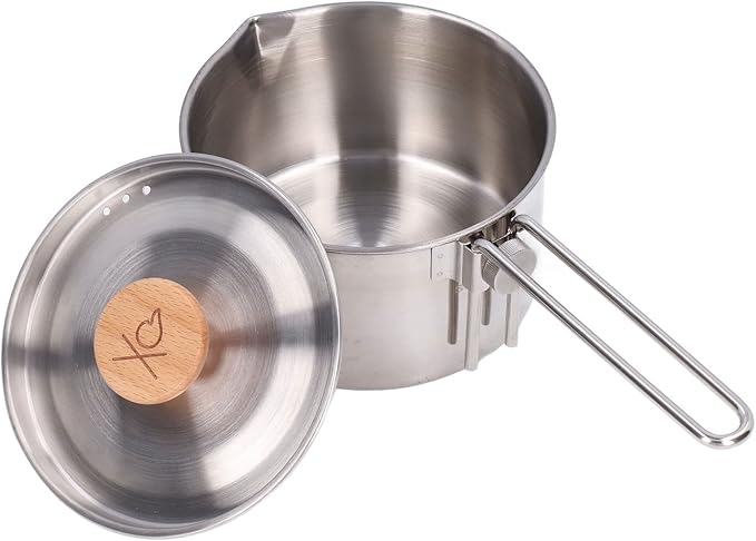 TOPINCN 1000ml Camping Pot, Stainless Steel Portable Outdoor Tea Coffee Pot Portable Cooking Pot with Detachable Handle for Outdoor Picnic Hiking