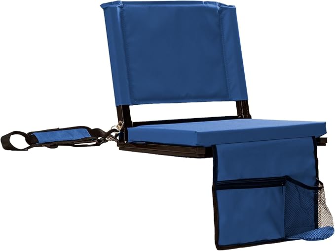 Stadium Seats with Back Support for Bleachers, Folding Bleacher Chairs with Back and Cushion, Padded Seat with Shoulder Strap, Large Mesh Pocket & Carry Handle, Black
