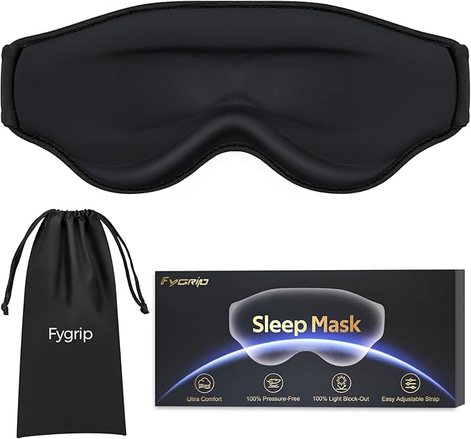 3D Cooling Eye Mask Sleep Mask for Men & Women, 100% Pressure-Free & Light Block-Out Eye Mask for Sleep with Easy Adjustable Strap, Night Eye Cover for Travel, Black