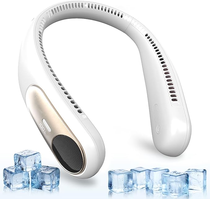 Portable Neck Fan,Personal Wearable Bladeless Fan,LED Display,4-Speeds,6000mAh USB Rechargeable,360° Strong Cooling Wind,Hands Free,Long Lasting,Birthday Gifts for Men Women Dad Mom (White)