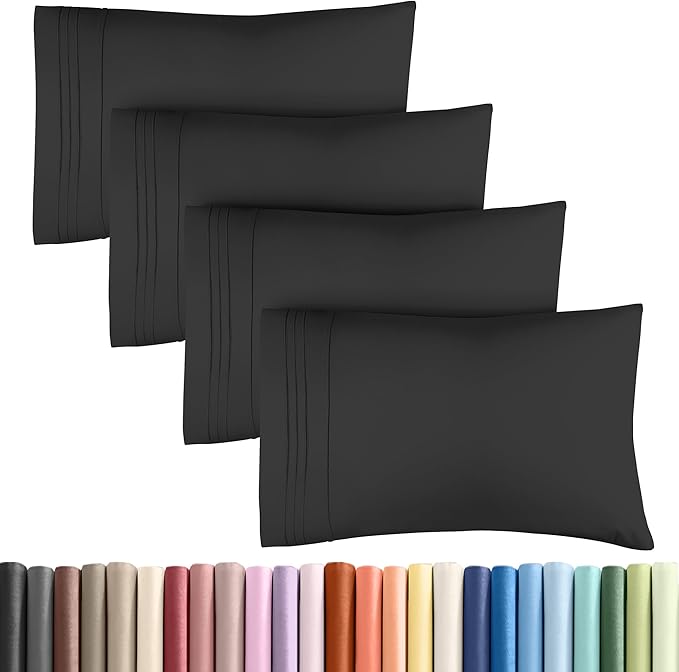 Pillowcases - Ultra Soft Hotel Quality Pillowcase Covers - Comfy, Cozy & Wrinkle Free - Shrinkage and Fade Resistant - Machine Washable Pillow Protectors - (Queen, Black, 4 Piece Set)