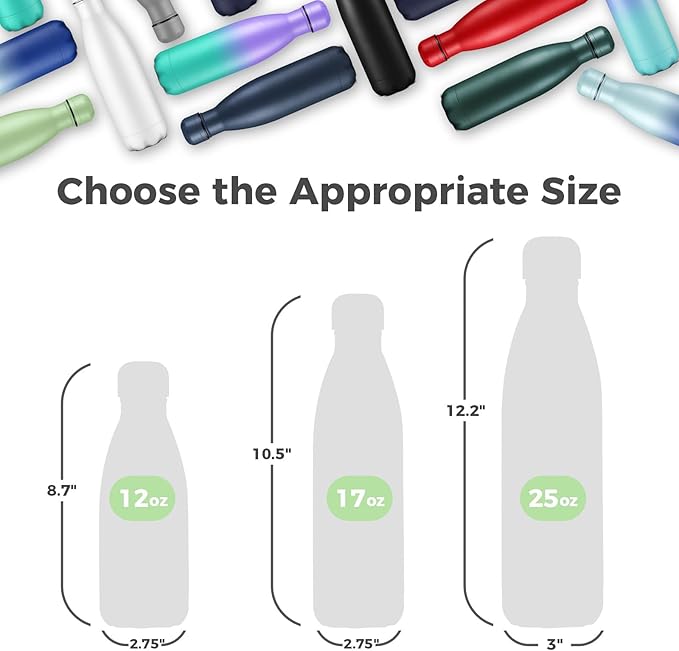 Volhoply 25oz Insulated Water Bottle 1/2/4 Pack, Double Wall Stainless Steel Vacuum Bottles, Keeps Cold & Hot, BPA Free Leak Proof Bottles (Green,1 Pack)