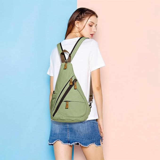 KL928 Canvas Sling Bag - Small Crossbody Backpack Shoulder Casual Daypack Rucksack for Men Women(Large Version)