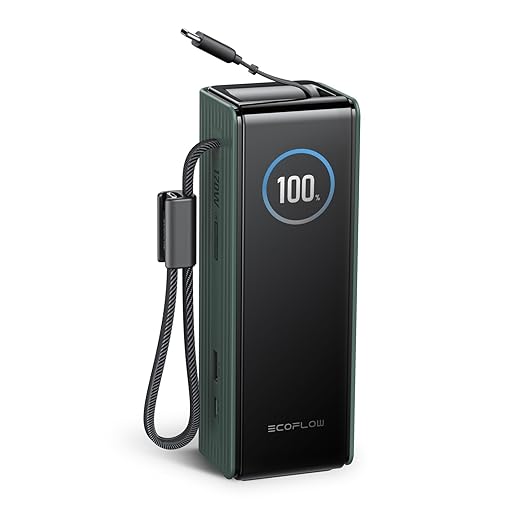 EF ECOFLOW Rapid Power Bank, 25,000mAh, 170W, 100W Built-in and Retractable Cables, Portable Charger with Triple 100W USB-C Port, Compatible with iPhone Series, Samsung, Laptop and More, Green