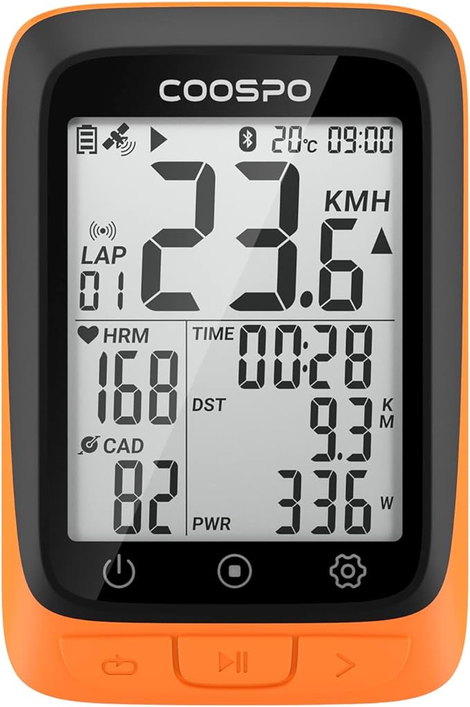 COOSPO Bike Computer Wireless GPS, Cycling Computer GPS Bike Tracker with Bluetooth/ANT+, Waterproof Bicycle Computer GPS Speedometer with Auto Backlight, 2.4 inch LCD Display