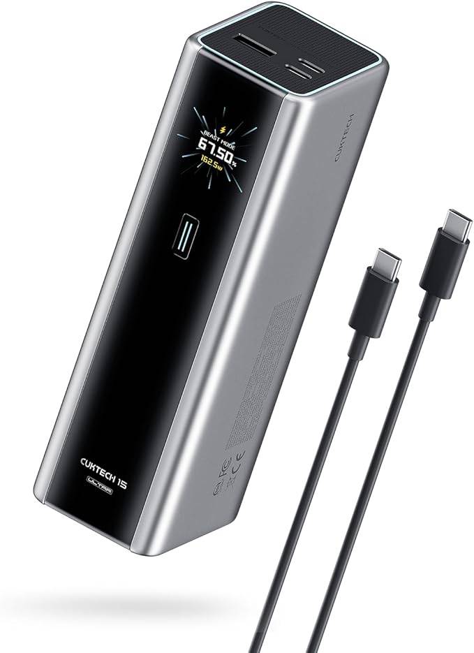 CUKTECH 15 Ultra Power Bank, 20000mAh 140W Laptop Charger, 3-Port USB C Charger, PD3.1 Fast Charging Battery Pack with Smart Display, Compatible with iPhone 16/15/14/13, Samsung, MacBook, Dell, etc