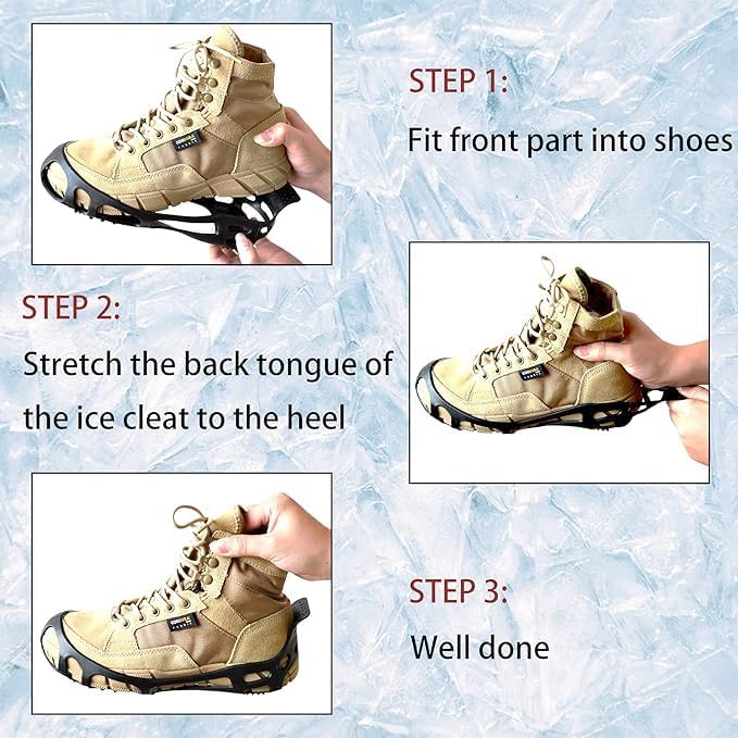 Ice Cleats Traction Crampons for Shoes and Boots - Anti-Slip Walking on Snow and Ice - Overshoe Rubber Grippers With 24 Studs - Slip-on Stretch Footwear for Men and Women