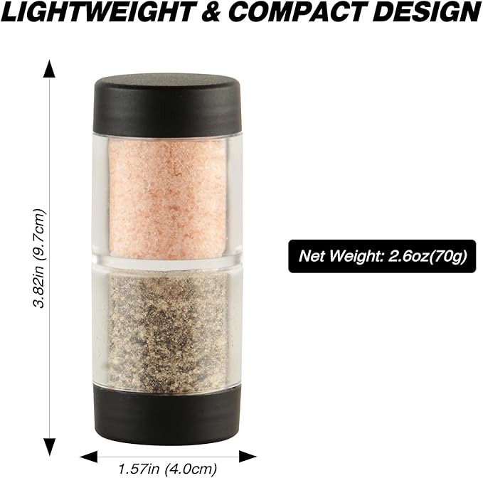 Sunmei Salt and Pepper Shakers Moisture Proof Set, 2-in-1 Portable Spice Shaker with Airtight Lid, Perfect for Camping Kitchen, Travel, Car Camping, RV, Outdoors, Backpack, BBQ Picnic, Lunch Boxes