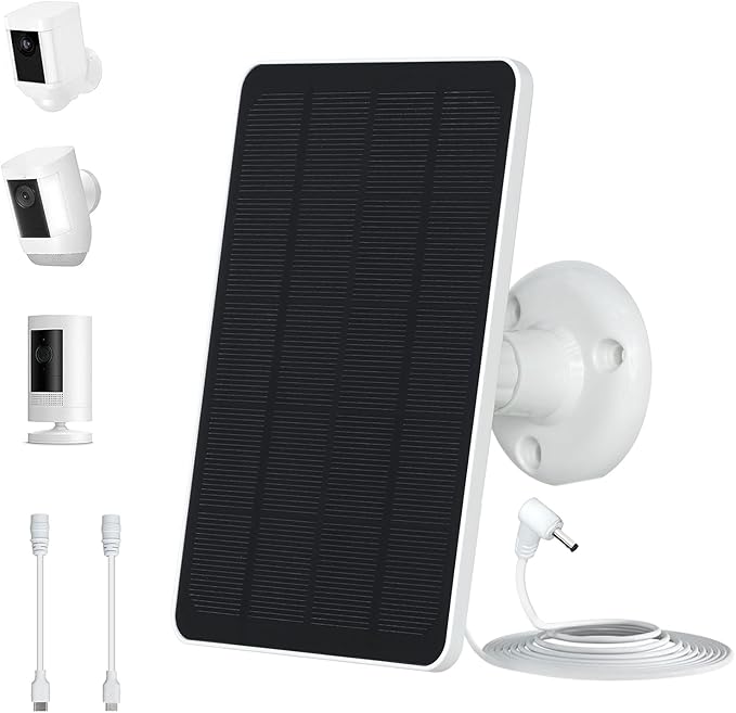 5W Solar Panels for Security Cameras - Compatible with Ring Spotlight Cam(Battery), Ring Stick Up Cam Battery - 9.8 Ft Charging Cable - 1PACK (Not for Spotlight Plus/Pro)