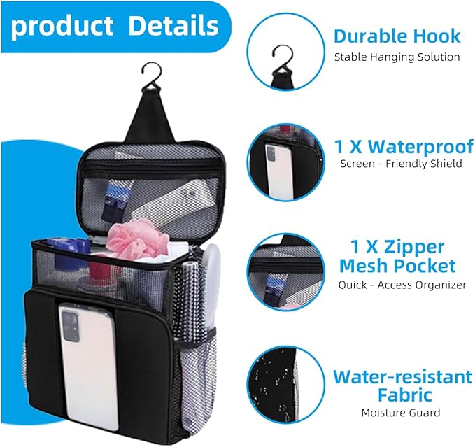Quick Dry Mesh Shower Caddy Portable, Travel Toiletry Bag,Personal Essentials for Men Women Camping Beach&Dorm Room&travelling&Makeup Organizer,Medium, Black