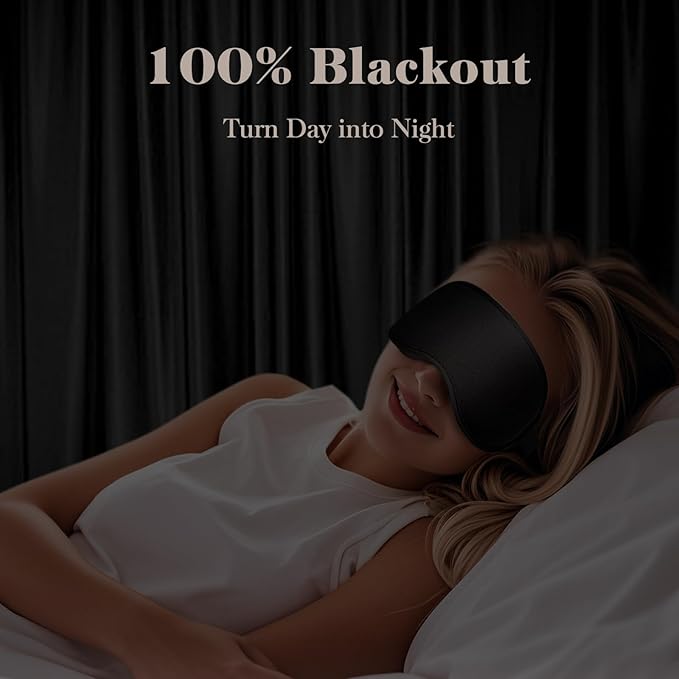 3D Cooling Eye Mask Sleep Mask for Men & Women, 100% Pressure-Free & Light Block-Out Eye Mask for Sleep with Easy Adjustable Strap, Night Eye Cover for Travel, Black