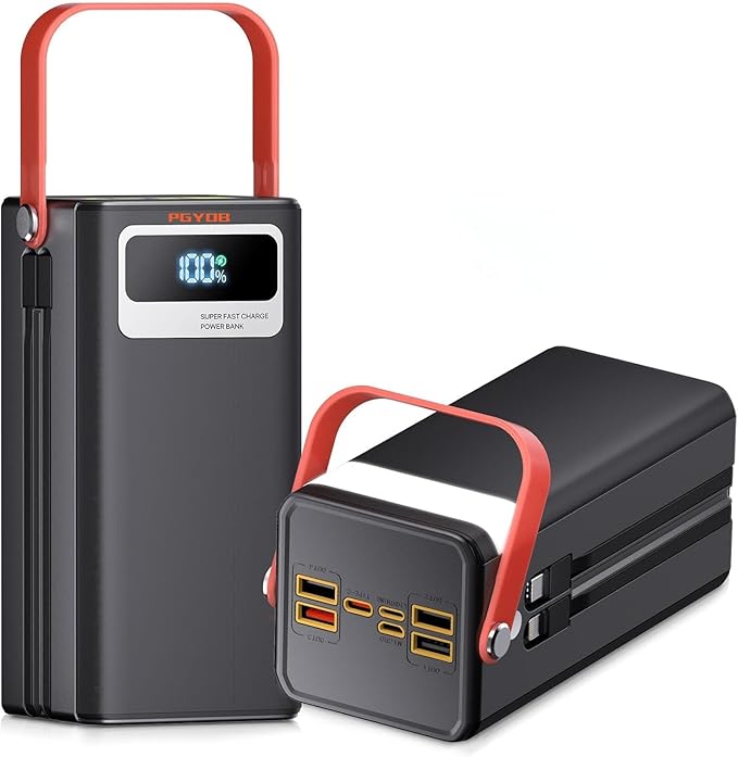 Portable Power Station 166Wh, 22.5W Fast Charging Power Bank with Built-in Cables for iPhone/Android/MacBook, 45000mAh Battery Solar Generator with LED Light for Camping & RV, Home, Travel