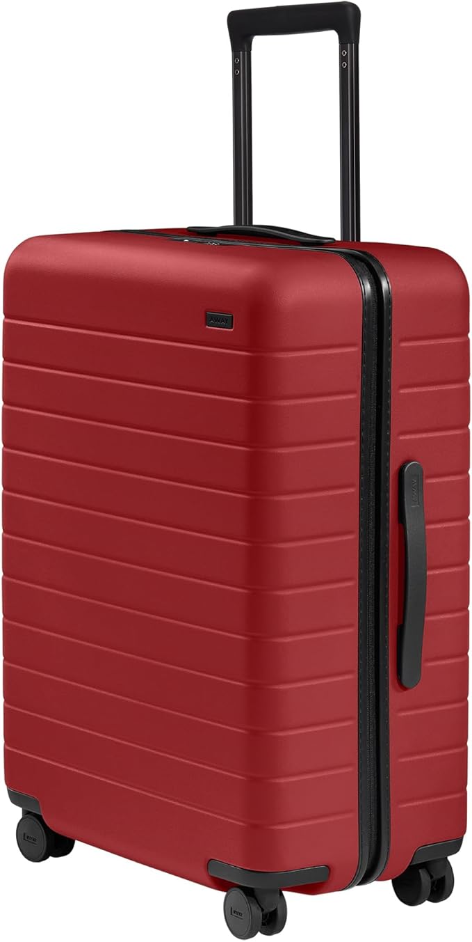 Away Medium Checked Luggage, Lightweight Hard Shell Suitcase with Spinner Wheels, Durable Rolling Luggage, TSA Lock, 26 Inch, Tango Red