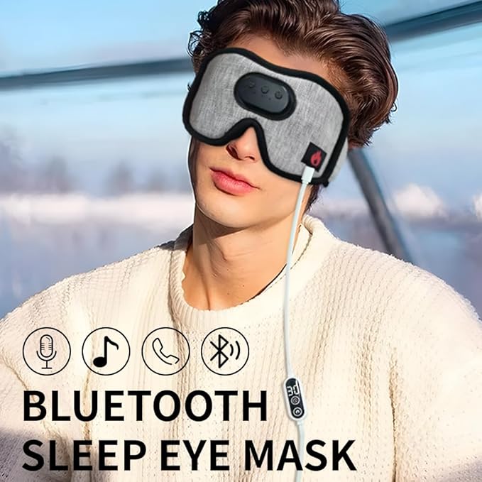 Heated Eye Mask with Bluetooth Headphones SYPVRY Wireless Sleep Eye Mask Headphones for Sleeping with Temperature & Timer Control, Warm Eye Compress USB Heated Mask for Dry Eyes Style,Grey