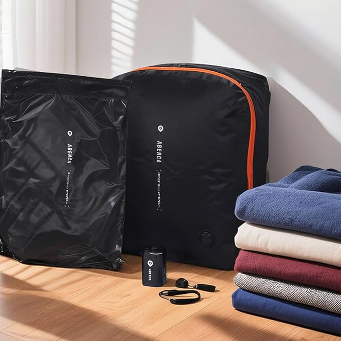 ABENCA Vacuum Storage Bags for Travel with Wireless Pump, Finder Tags, Compression Space Saver Bags, Reusable Vacuum Seal Packing Cube for Suitcases and Backpack.B