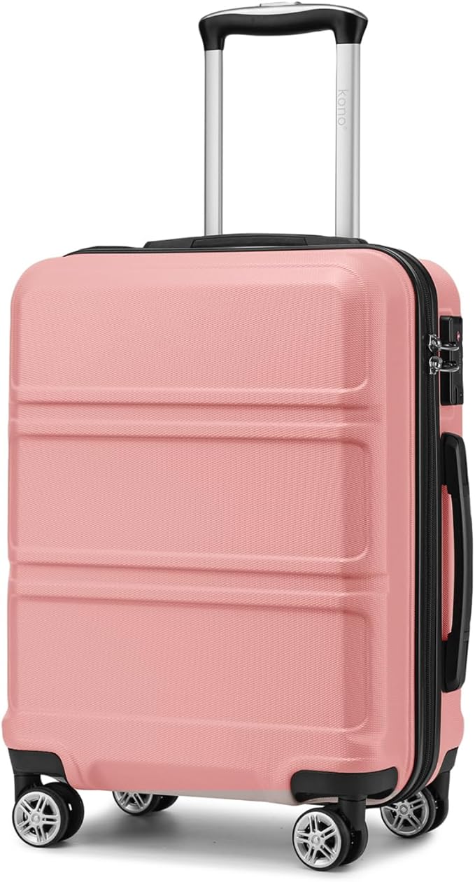 Kono 20'' Carry on Luggage Lightweight with Spinner Wheel TSA Lock Hardside Luggage Small Carry on Suitcase Nude/Rose Pink