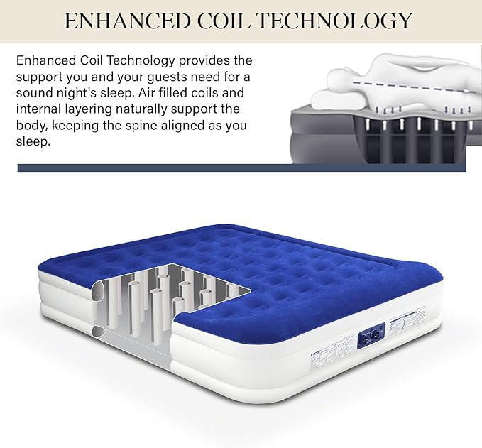 King Koil Luxury Cal King Air Mattress with Built-in Pump for Home, Camping & Guests - King Size Inflatable Airbed Luxury Double High Adjustable Blow Up Mattress, Durable Waterproof & Premium