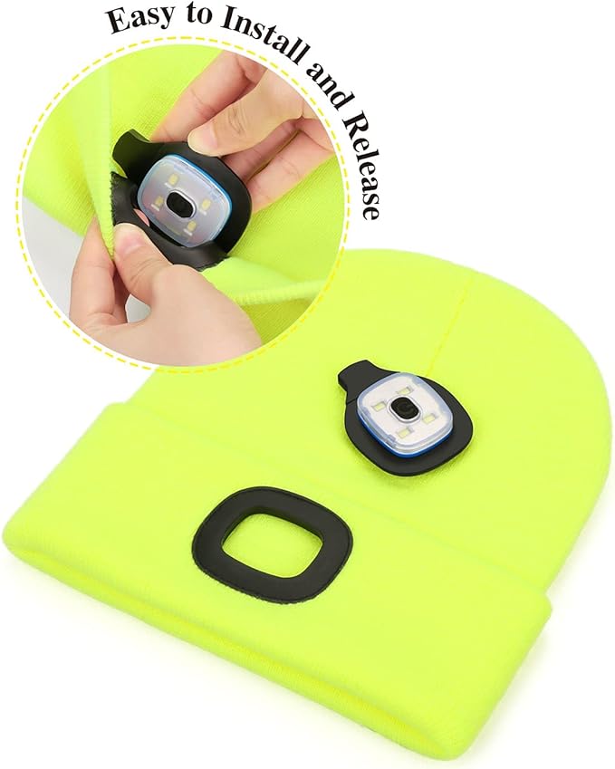 MELASA Unisex Hat with Light, USB Rechargeable Hands Free Headlamp LED Beanie, Winter Gifts for Men Dad Father Husband Him