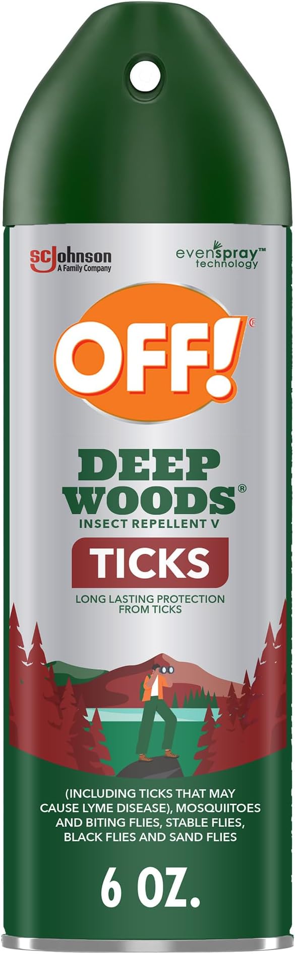 OFF! Deep Woods Insect Repellent Aerosol, Bug Spray with Long Lasting Protection from Ticks and Listed Bugs, 6 oz