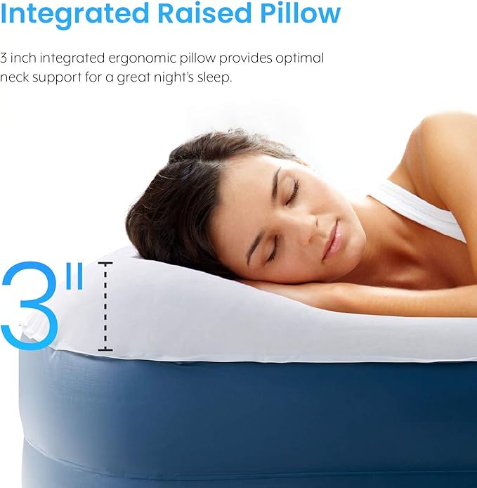 Active Era Premium 20" Queen Air Mattress with Built in Pump, Raised Pillow, Puncture Resistant Waterproof Soft Top, Elevated Inflatable Bed for Guests Queen Size Blow Up Mattress, Quick Electric Pump