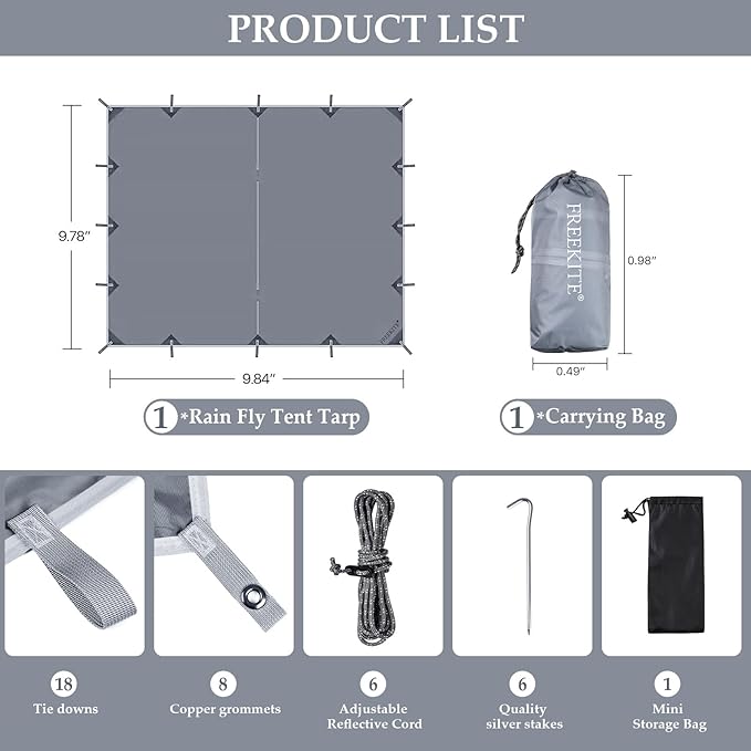 Camping Tarp Tent Portable Multifunctional Bushcraft Backpacking Tear-Resistant Fabric Rain Fly Tarps Awning Shelter Lightweight Waterproof Tarp(10×10 tarp)