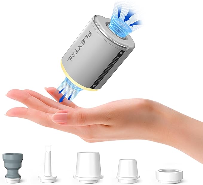 FLEXTAILGEAR Portable Air Pump with Camping Lantern Tiny Pump 2 / 2X 4kPa Air Pump for Inflatables Rechargeable Air Mattress Pump with Magnetic Design for Sleeping Pads, Pool Floats, Swimming Rings