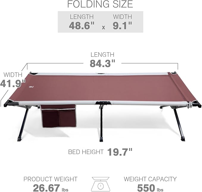EVER ADVANCED Extra Wide Camping Cot for Adults Oversized XXL Sleeping Cots Folding Cot Bed with Carry Bag, 84.3" L x 41.9" W, Support to 550 lbs