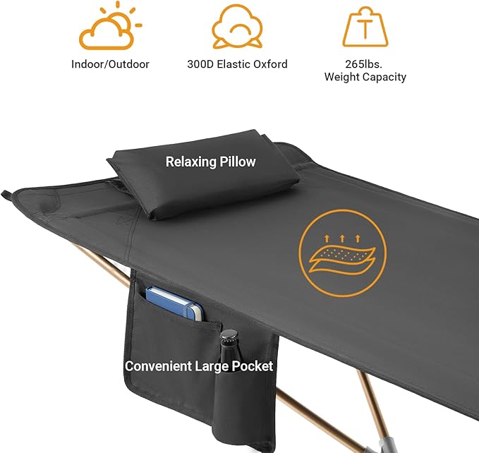 KingCamp Hammock with Stand, Portable Folding Large Oversized XL Heavy Duty Ultralight Lay Flat Sleeping Camping Cot with Carry Bag for Adult Outside Outdoor Backpacking Travel Patio Backyard, Black