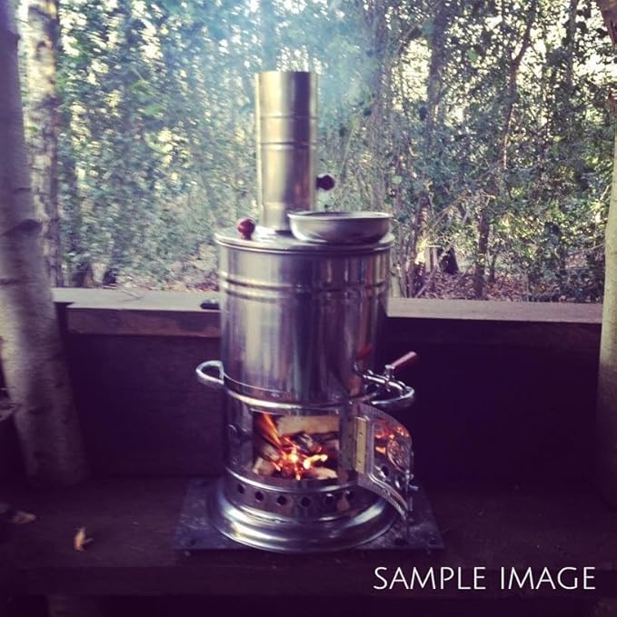 Portable Turkish Samovar Tea Kettle, Camping Water Boiler Tea Pot, Wood, Coals Fired Semaver Teapot, Water Heater for Camping, Picnic, Hunting, Outdoor Activities with Black Handles | 135.2 oz (4 lt)