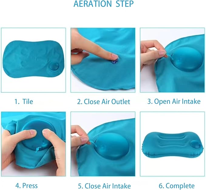 2Pcs Inflatable Camping Travel Pillow Compressible Compact Comfortable Ergonomic Inflating Pillows for Neck & Lumbar Support While Hiking Camping Backpacking Working(Blue)