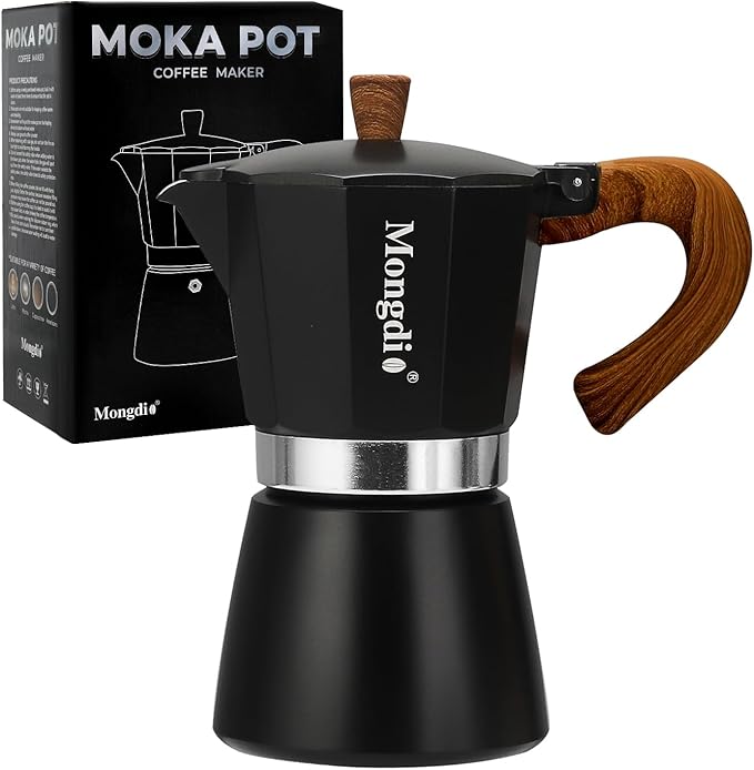 Mongdio Stovetop Espresso Maker Moka Pot, Cuban Coffee Maker Stove top coffee maker Moka Italian Espresso Greca Coffee Maker Brewer Percolator, 6 Espresso Cups, 10 oz - Black