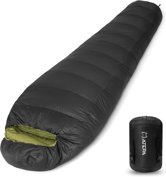 ATEPA Down Sleeping Bag, 700FP Mummy Cold Weather Ultralight 3 Season Compact Packable Waterproof Sleeping Bag with Stuff Sack for Backpacking Camping Hiking Traveling