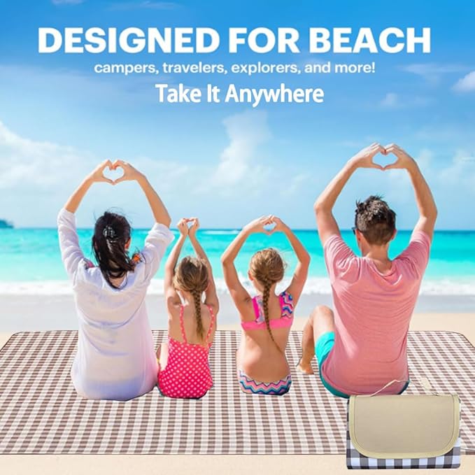K Y KANGYUN Extra Large Picnic Blanket Outdoor Beach Blankets, Water-Resistant Foldable Sandproof Blankets Cute Picnic Mat for Beach, Camping Grass Lawn Park Mats (Brown 2, 80x60 in)