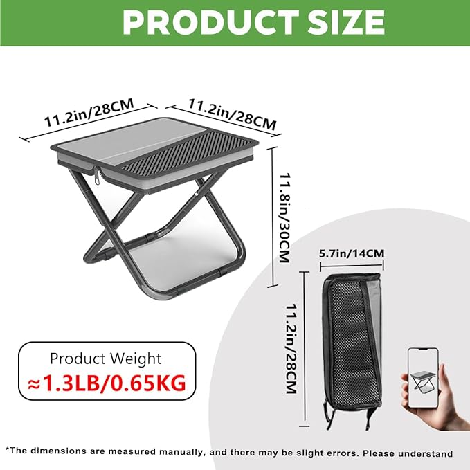 Portable Ultralight Travel Stool Camping Chair Fishing Stool - Gray Carbon Steel with Foot Pads and Keychain, Handbag Style Pocket Foldable