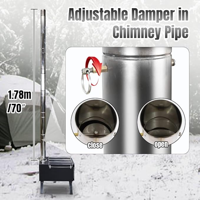 Fitinhot Camp Wood Stove, Tent Wood Burning Stoves Portable with Chimney Pipes, Upgraded Titanium Surface Camping Stove, Heat Resistant Glass & Gloves for Outdoor (Black)