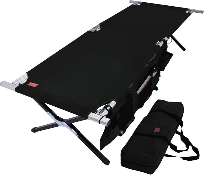 Tough Outdoors Camping Cot for Adults - Oversized Camping Cot - Durable Heavy Duty Military Bed - Elevated Foldable Cot & Camp Cots for Adults - XL Cot up to 300 lbs - w/Organizer & Storage Bag